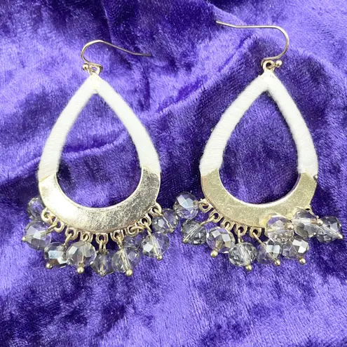 Massini Earrings Grey Crystal Teardrop Goldtone Chic Glam Dangle Statement Boho