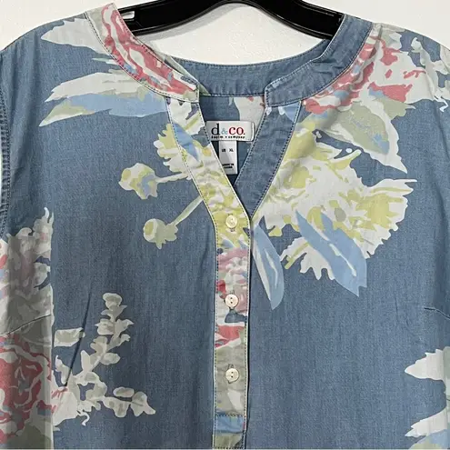 Denim & Co . Stretch Denim Floral Print A-Line Dress