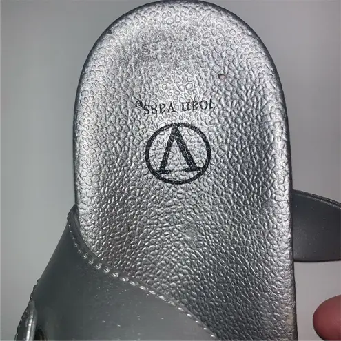 Joan Vass Joan Vass Women's Silver Strappy Sandals Size 7 Rhinestone Embellished