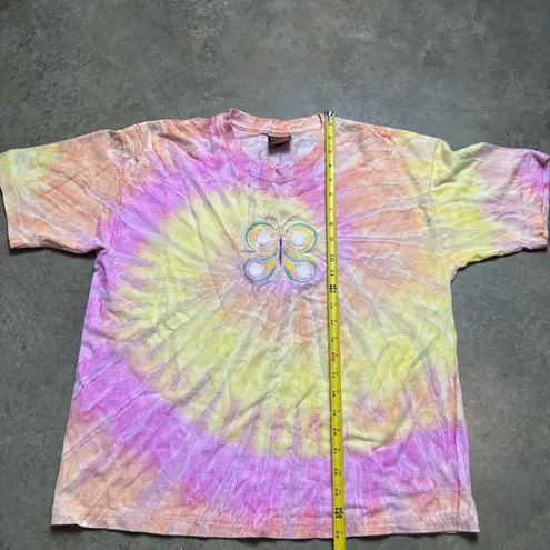 Vintage Touch Of Gold Spring Tie Dye Graphic Embroidered Butterfly tee Sz Large Pink