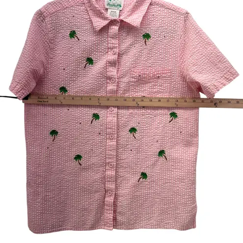 Vintage Quacker Factory Shirt Medium 90s Palms Cottagecore Twee Gingham Vacation Pink