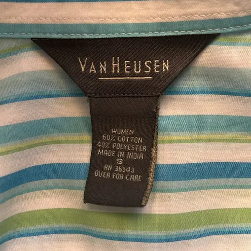 Van Heusen Cotton Blue/Green/White Striped Button Down sz S
