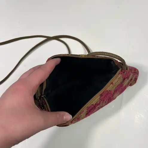 Maruca Handmade Colorado Pink Needlepoint Floral Embroidered Full Zip Crossbody Brown
