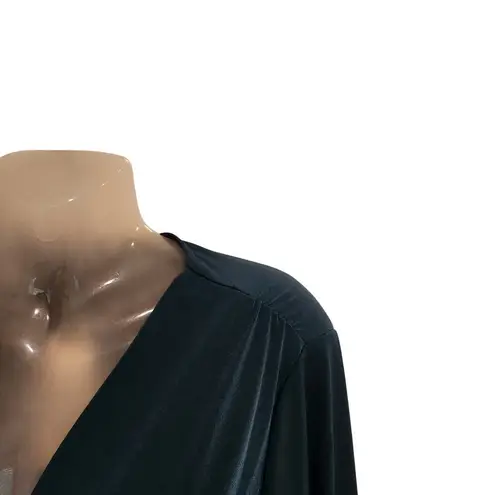 Fashion to figure Long Sleeve Drape Front Midi Dress Faux Wrap Stretch Blue XL