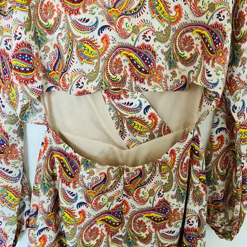 Ark & Co. Multicolor Printed Lined Long Sleeve Open Back Cross Neck Romper Sz M