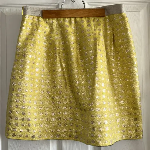 Loft Ann Taylor  Gold & Yellow Metallic Polka Dot Mini Pleated Skirt Size 6 NWOT‎