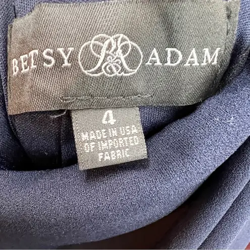 Betsy and Adam Size 4 Navy Blue Drape Back scuba Crepe Dress W/V-Neck Front Dress