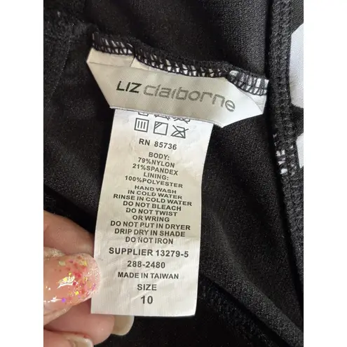 Liz Claiborne  Tankini Top Black/White Polkadot Built In Bra Size 10‎ Adj Straps