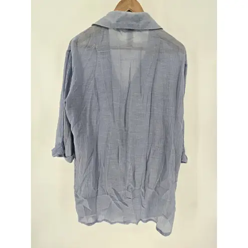 Dotti Womens Blue Cotton Button Down Shirt Tunic Top Coverup Swim Size Large