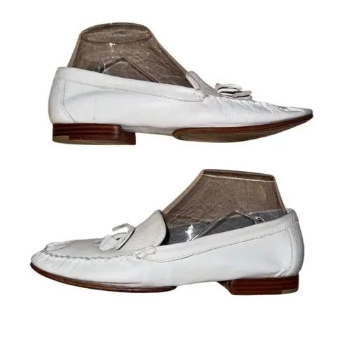 Van Eli Women's White Leather Loafers Size 8.5 Narrow S Casual Bow Detail