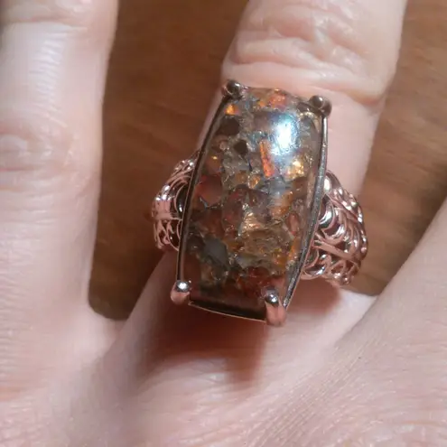 Matrix Fire Opal 14K Rose Gold Over Copper Solitaire Ring (Size 6)