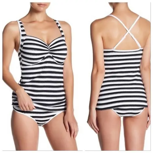 Seafolly Coast to Coast Tankini Top Striped Nectarine Orange White US 6 New