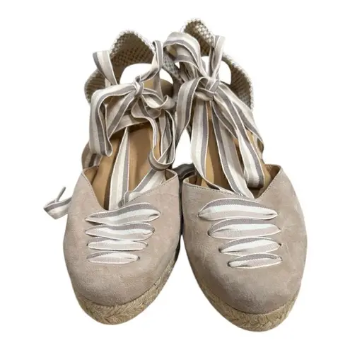 Paseart Espadrille Sandals Suede Cap Toe Ankle Tie Made in Spain Size 9M Suede