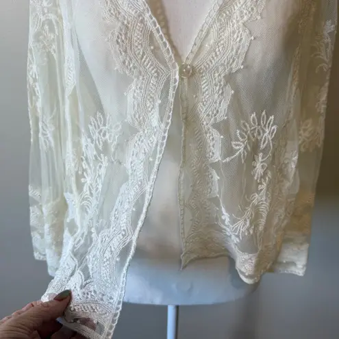 Rabbit Rabbit Designs Lace Cardigan Shrug Top Floral Embroidery XL Coquette White