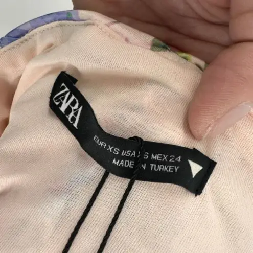 ZARA NWT  Women's Floral Halter Ruched Corsetry-Inspired Crop Top‎ Pink Size XS