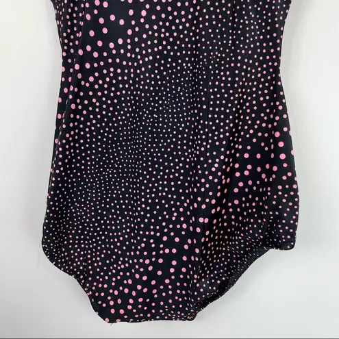 NWT Vintage Robby Len Y2K Polka Dot Ruffle One Piece Swimsuit Sz 14 Pin Up Style Black