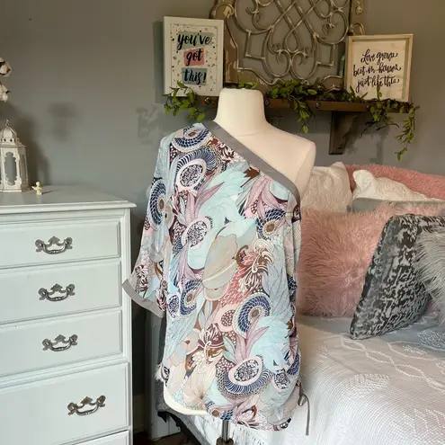 Ark & Co. One Shoulder Silky Print Top Multicolor