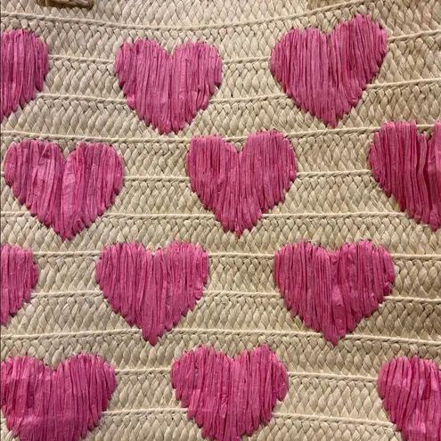 Urban Expression URBAN EXPRESSIONS NWTS STRAW TOTE WITH PINK HEART DESIGN FULLY LINED WITH POCKET - Image 3