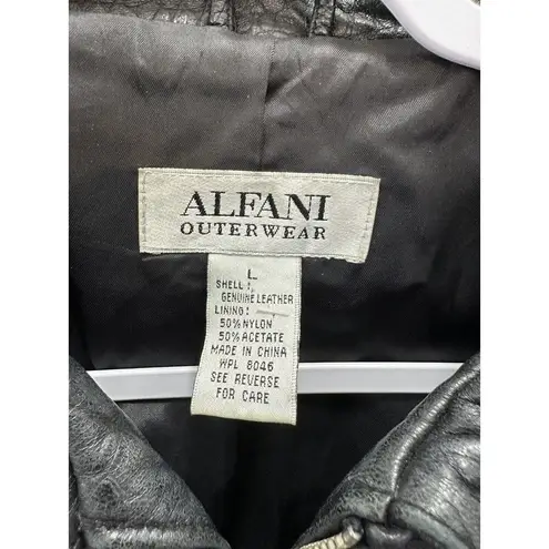 Alfani Leather Jacket Womens Large Black Alligator Crocodile Pattern Zip Grunge