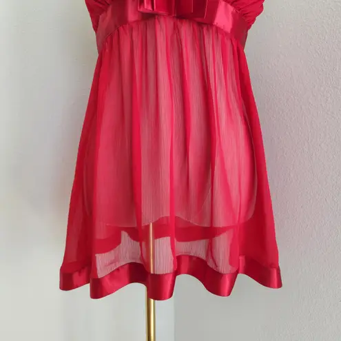 Y2K Vintage Red Babydoll Lingerie Nightie Chiffon Slip Dress Satin Bow L Size L
