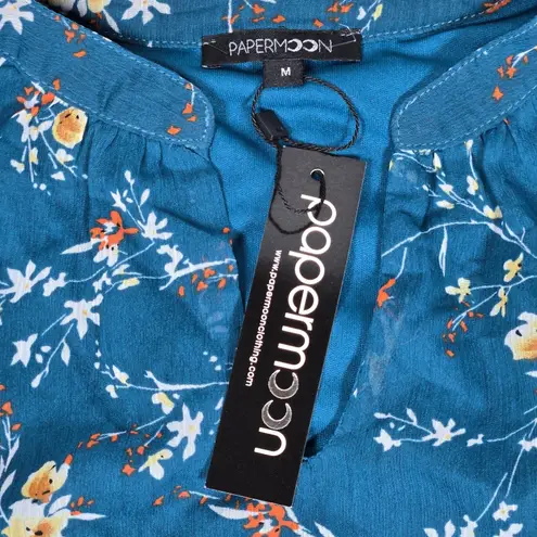 PaperMoon Women's Teal Floral Annie Notch Neck Sleeveless Blouse M NWT