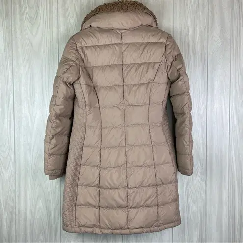 Cole Haan  Tan Faux Fur Collar Down Filled Long Line Puffer Jacket