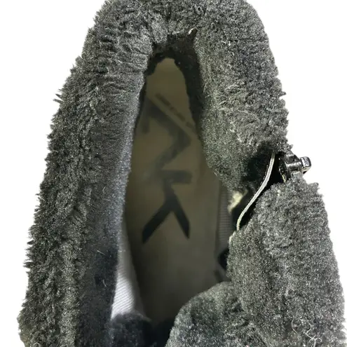 Anne Klein  Langstyn Leather Ankle Boots Womens 9.5 Black Chunky Heel Moto Winter