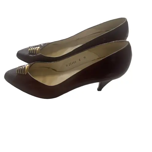 Caressa‎ Vintage Women's Size 6 M Made In Spain Brown Career Leather Heels - Image 5