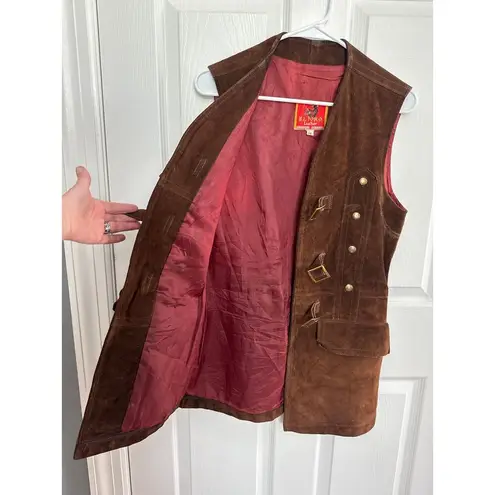 Vintage EL TORO leather Suede buckle closing brown long vest medium