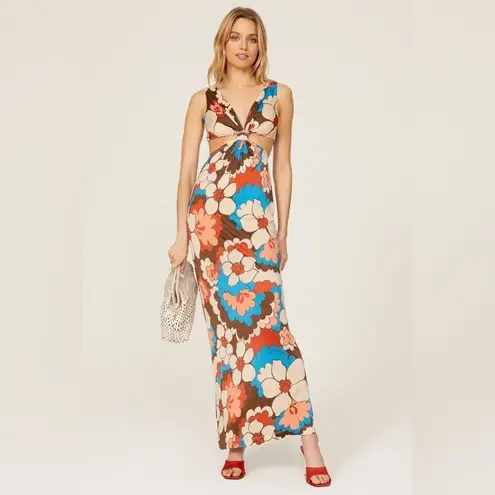 Ronny Kobo Sammy Dress Knotted Cutout Blue Aster Retro Multi Large