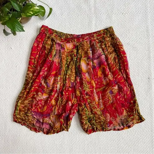 Vintage Coral Reef Print High Waisted Summer Red Shorts Size L