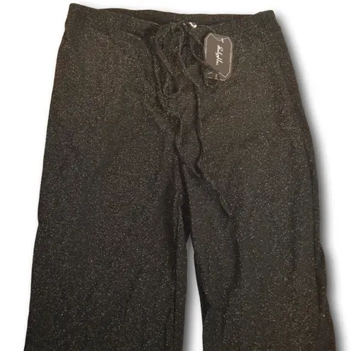 SOLY HUX Metallic Sequin Tie Front Elastic Waist Flare Leg Bottom Disco Pants XL Black