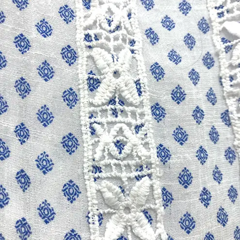 Counterparts Blue White Crochet Blouse Size M