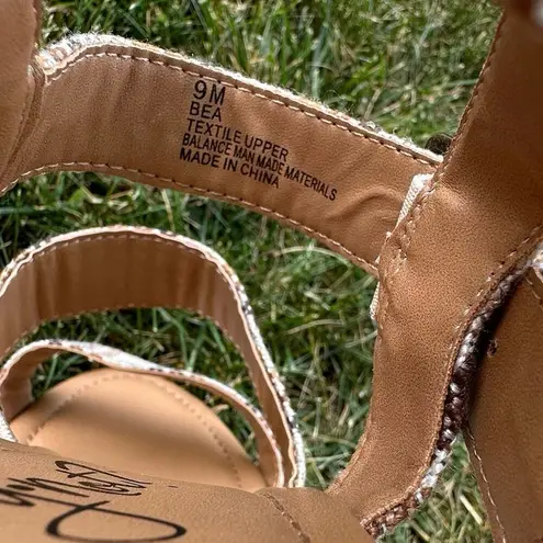 Y Not Bea Strappy Wedge Textured Sandals Womens 9 Natural Stripes Boho Platform Tan