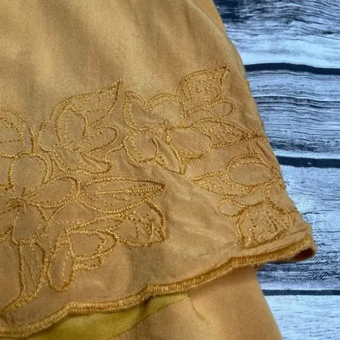 Abbeline Tiered Floral Embroidered Light Tank Top XS Extra Small Mustard Yellow