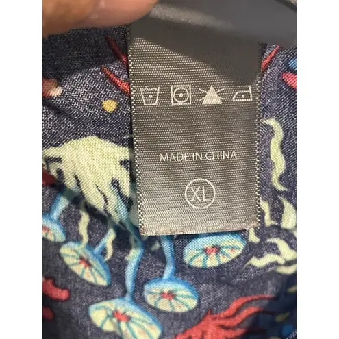 Ponyo Romper Womens XL Blue Sea Print Sleeveless Multicolor Low Scoop V Neck