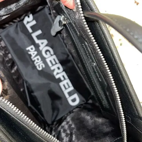 Karl Lagerfeld Womens Embossed Logo Maybelle Satchel Crossbody Black Medium NWT