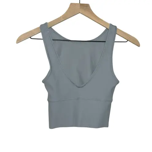 LULULEMON Power Pivot Tank Ribbed Stretchy Light Grey Sleeveless Fitted Crop 2 Gray