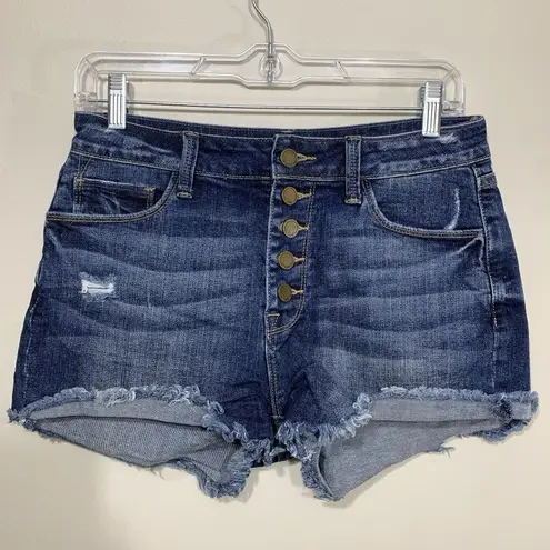 JBD Just Black Denim High Rise Distressed Button Fly Jean Shorts Size M Blue Size M