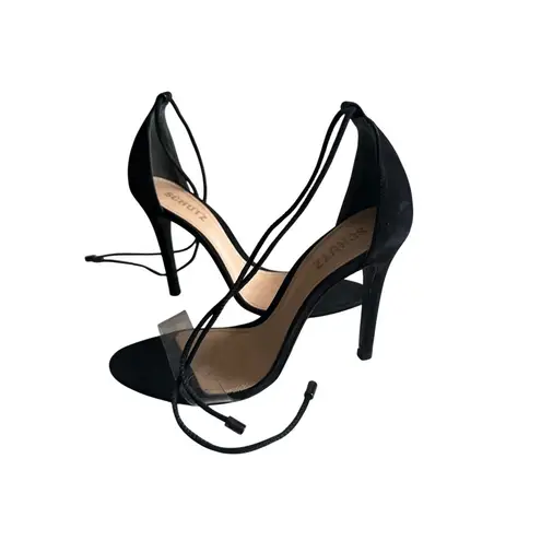 Schutz Black Lace Up Clear Strap Heels Size 8.5