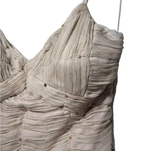 Sue Wong Nocturne Silk Beaded Sequins Ruched Mini Dress in Champagne