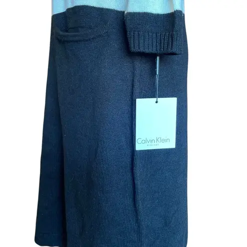 Calvin Klein  Sweater Dress Mock Neck Black White Stripes Womens Medium New