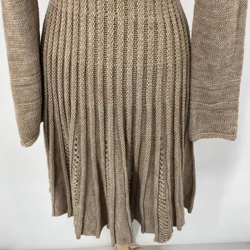 Beretti Open Front Duster Cardigan Wool Blend Sweater Buckle Taupe Womens Medium Tan