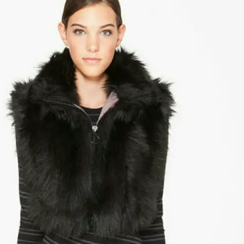 Diesel Vintage Faux Fur Black Vest Zip Front Made in Italy Y2K Goth Grunge Small