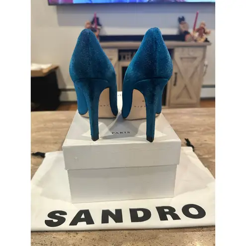 Sandro NEW Daphnée Velvet Courts in Turquoise size 36