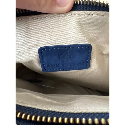 Ann Taylor Women's  Navy Blue Suede Double Pouch Tassel Charm Clutch Purse Glam