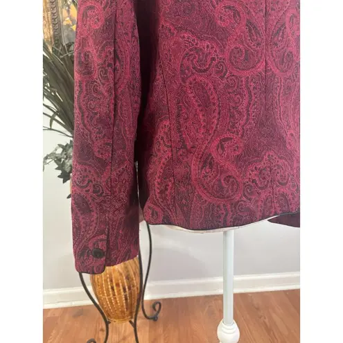 Rena Rowan Blazer Jacket Womens 16 Maroon Paisley Print Single Breasted 2 Button