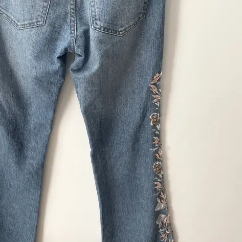 Y2K Vintage Embellished Embroidered Beaded Flare Jeans Low Rise 2000s Fairy Boho Blue Size 27