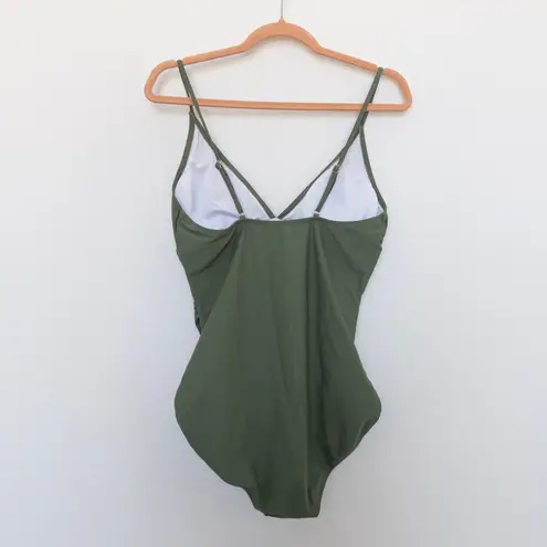 Womens Swimsuit Size L Green One Piece Ruched Minimalist Beach Chic Resortwear Size L