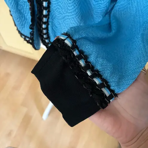 Ming Wang teal and black woven pattern knit jacket cardigan Size Large - Image 3